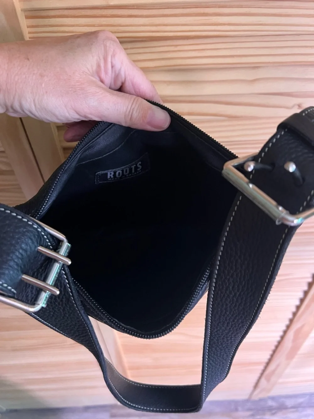 Roots Black Hobo Style Pebbled Leather Shoulder Bag